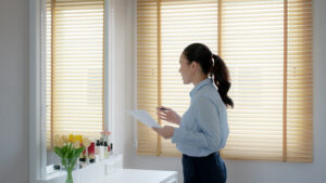 woman practicing sales pitch